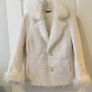 Chic Cream Faux Fur & Suede Women's Teddy Jacket Sz 10